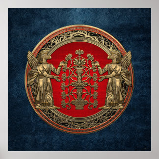[900] Two Gold Ninurtas with Tree of Life Poster