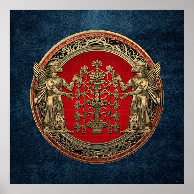 [900] Two Gold Ninurtas with Tree of Life Poster (Front)