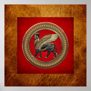 [901] Assyrian Winged Bull: Gold and Black Lamassu Poster