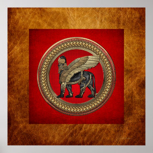 [901] Assyrian Winged Lion: Gold & Black Lamassu Poster