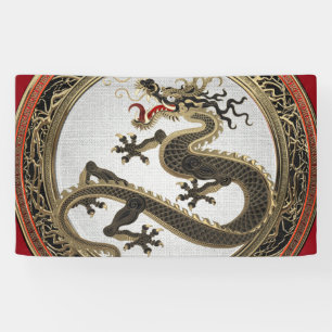 [901] Black and Gold Sacred Eastern Dragon Banner