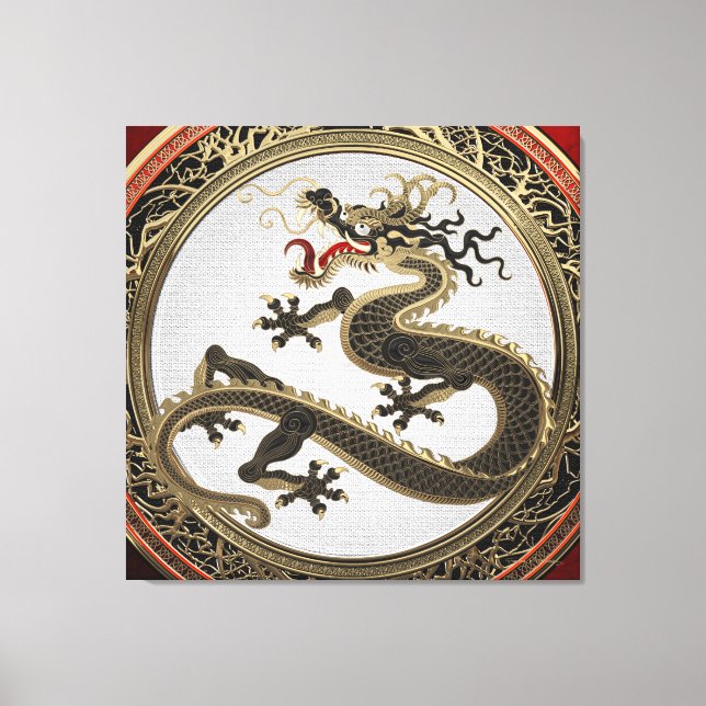 [901] Black and Gold Sacred Eastern Dragon Canvas Print (Front)