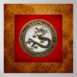 [901] Black and Gold Sacred Eastern Dragon Poster