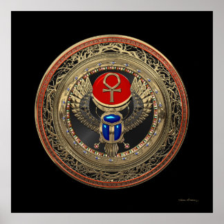[901] Sacred Gold Egyptian Winged Scarab with Ankh Poster
