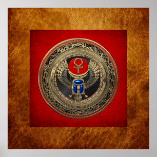[901] Sacred Gold Egyptian Winged Scarab with Ankh Poster