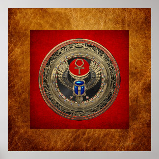 [901] Sacred Gold Egyptian Winged Scarab with Ankh Poster