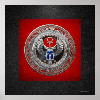 [901] Sacred Silver Egyptian Winged Scarab & Ankh Poster