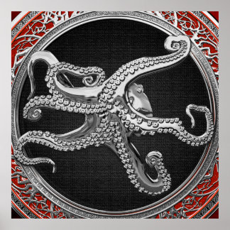[901] Sacred Silver Octopus in Defensive Posture Poster