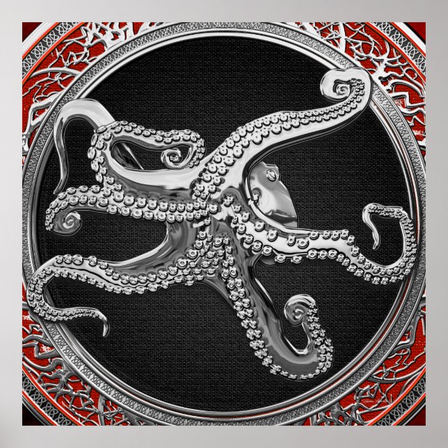 [901] Sacred Silver Octopus in Defensive Posture Poster (Front)