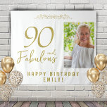 90 and Fabulous 90th Birthday Photo Backdrop Tapestry<br><div class="desc">Elegant Golden 90 and Fabulous 90th Birthday Photo Backdrop Tapestry. 90 and fabulous text in trendy golden script with photo and name. Personalise it with your photo,  your name and the age,  and make your own elegant birthday party backdrop for woman`s birthday party.</div>