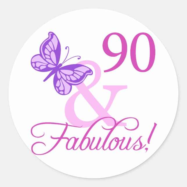 90 And Fabulous Birthday Gifts (Plum) Classic Round Sticker (Front)