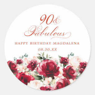 90 and Fabulous Birthday Personalised Custom Classic Round Sticker