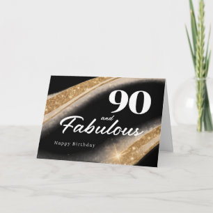 90 and Fabulous Black Gold 90th Birthday Card