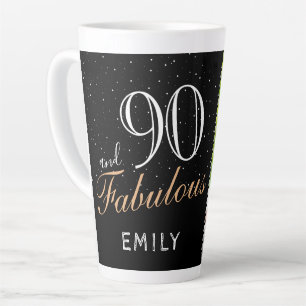 90 and Fabulous Elegant Black 90th Birthday Photo  Latte Mug