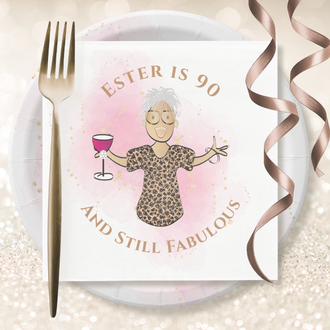 90 and Fabulous Ethnic Gold Pink Fun 90th Birthday Napkin (Creator Uploaded)