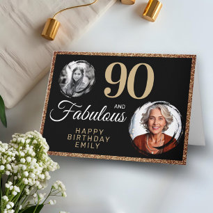90 and Fabulous Gold Glitter 2 Photo 90th Birthday Card