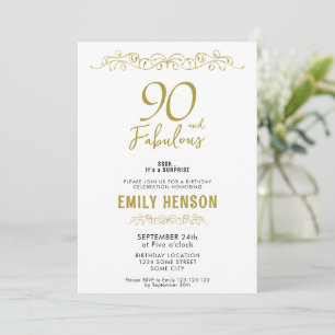 90 and Fabulous Gold Ornament 90th Birthday  Invitation