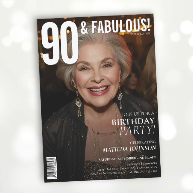 90 and Fabulous Magazine Cover 90th Birthday  Invitation (90 and Fabulous Magazine Cover 90th Birthday Invitation)