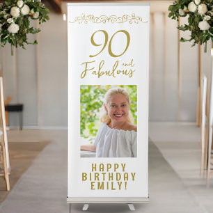 90 and Fabulous Ornament 90th Birthday Photo Retractable Banner