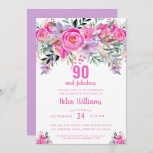 90 and fabulous pink 90th birthday invitation