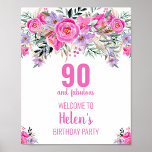 90 and fabulous pink elegant birthday party  poster