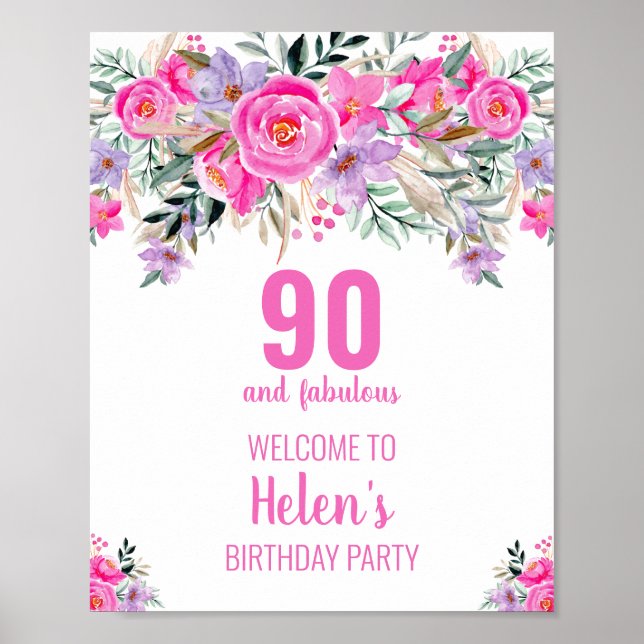 90 and fabulous pink elegant birthday party  poster (Front)