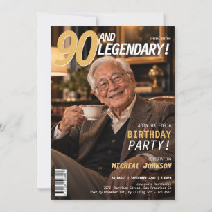 90 and Legendary Men Magazine Cover 90th Birthday Invitation