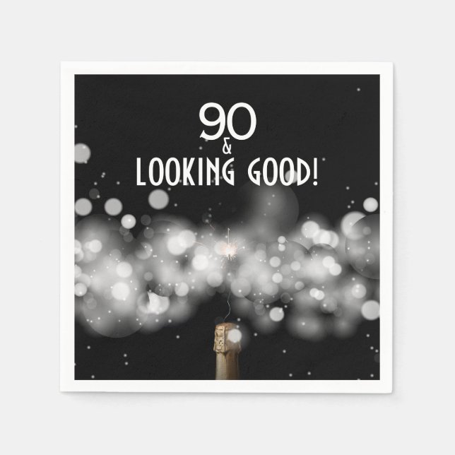 90 and Looking Good Champagne Party Napkins (Front)