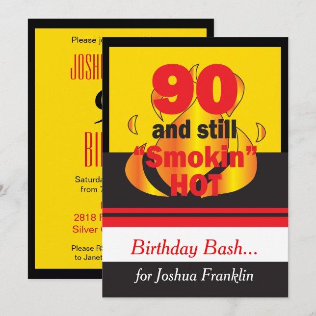 90 and Still Smokin Hot | 90th Birthday Invitation (Front/Back)