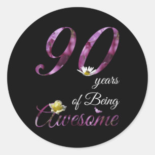 90 Awesome Floral 1933 90Th Classic Round Sticker