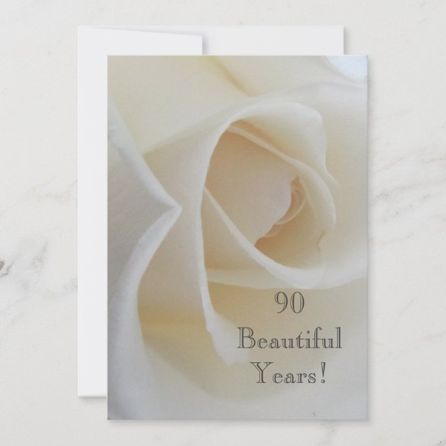 90 BeautifulYears Birthday Celebration/White Rose Invitation (Front)