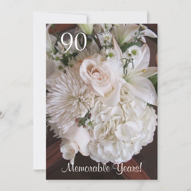 90 Birthday Celebration/Elegant White Floral Invitation (Front)