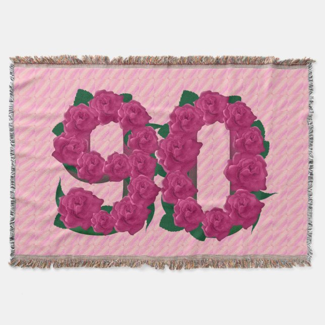 90 cute pink rose flowers 90th birthday blanket (Front)