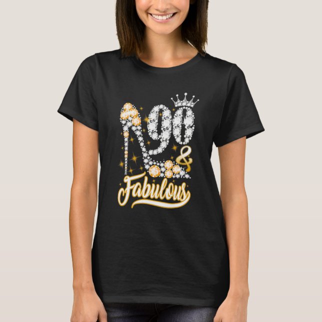 90 & Fabulous 90 Years Old 90th Birthday Diamond S T-Shirt (Front)
