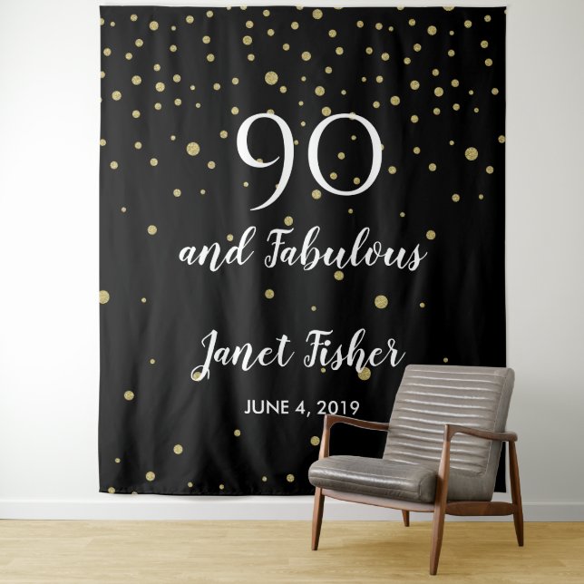 90 & Fabulous birthday Photo Booth backdrop banner Tapestry (In Situ)