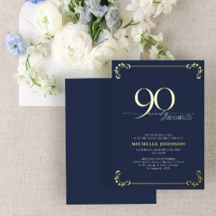90 & Fabulous Blue & Gold Calligraphy Birthday