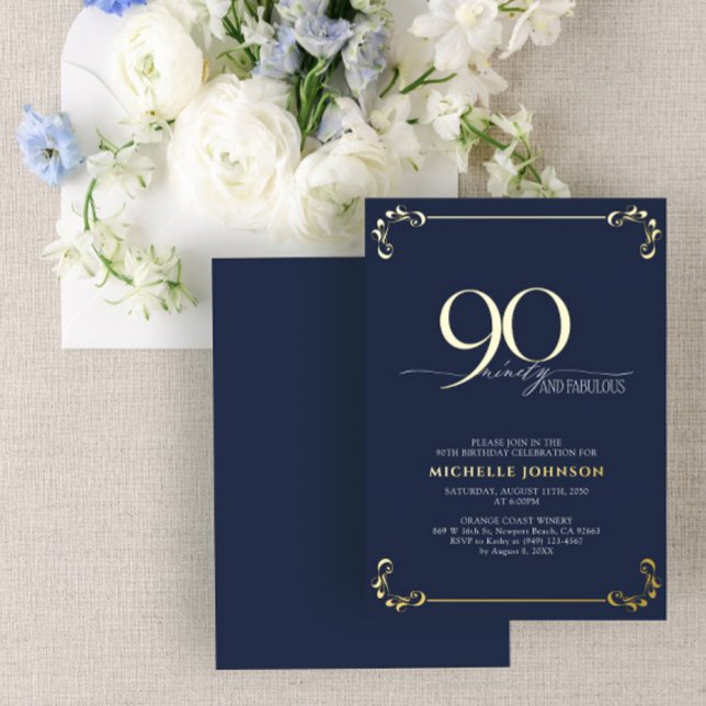 90 & Fabulous Blue & Gold Calligraphy Birthday (Creator Uploaded)