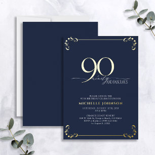 90 & Fabulous Blue & Gold Calligraphy Birthday