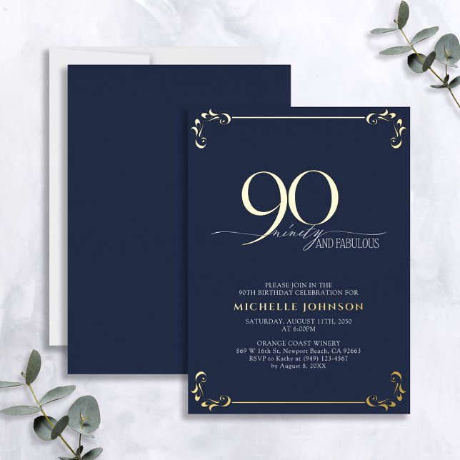 90 & Fabulous Blue & Gold Calligraphy Birthday (Creator Uploaded)