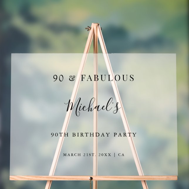 90 & Fabulous Frosted Birthday Party Welcome Acrylic Sign (Neutral)