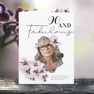 90 & Fabulous Orchid Photo Birthday Greeting Card