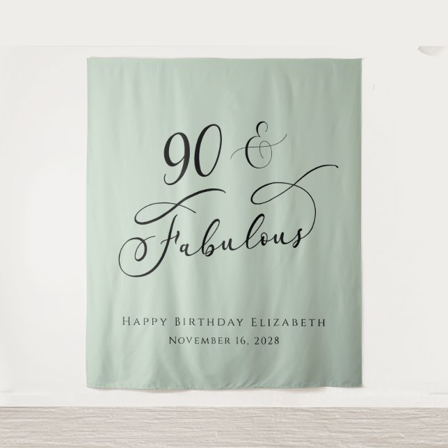 90 Fabulous Sage Green Birthday Party Tapestry (Front)