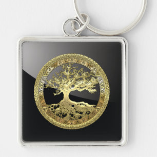 [90] Golden Celtic Tree of Life [3D] Key Ring