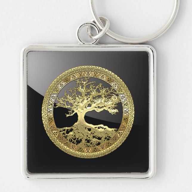 [90] Golden Celtic Tree of Life [3D] Key Ring (Front)