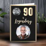 90 & Legendary 2 Photos 90th Birthday Gold Card<br><div class="desc">90 & Legendary 2 Photos 90th Birthday Gold Metallic Card for Him with 2 Photos. Celebrate his milestone in bold style with this “90 & Legendary” 90th birthday card. Designed with a strong masculine look in gold metallic effects (printed, not real foil) on a black background, this card is perfect...</div>
