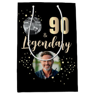 90 & Legendary 2 Photos 90th Birthday Gold Medium Gift Bag