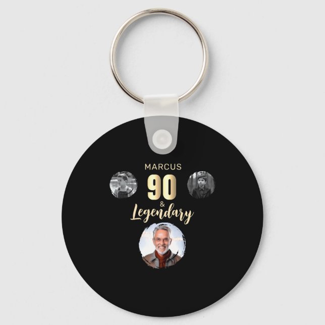 90 Legendary 3 Photos Gold 90th Birthday  Key Ring (Front)
