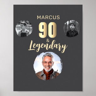 90 Legendary 3 Photos Gold 90th Birthday  Poster