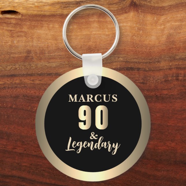90 & Legendary Gold 90th Birthday Key Ring (Front)