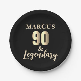 90 & Legendary Gold 90th Birthday Party Paper Plate